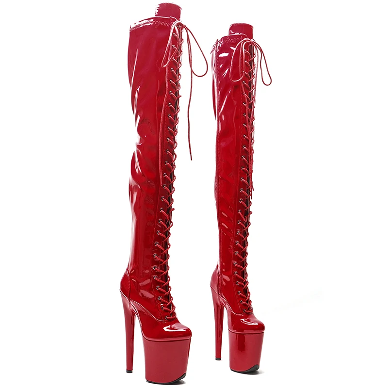 Leecabe-Bottes de brevà Talons Hauts pour Femme, Hauteur Vernie, 20cm, 8 Pouces, à la Mode