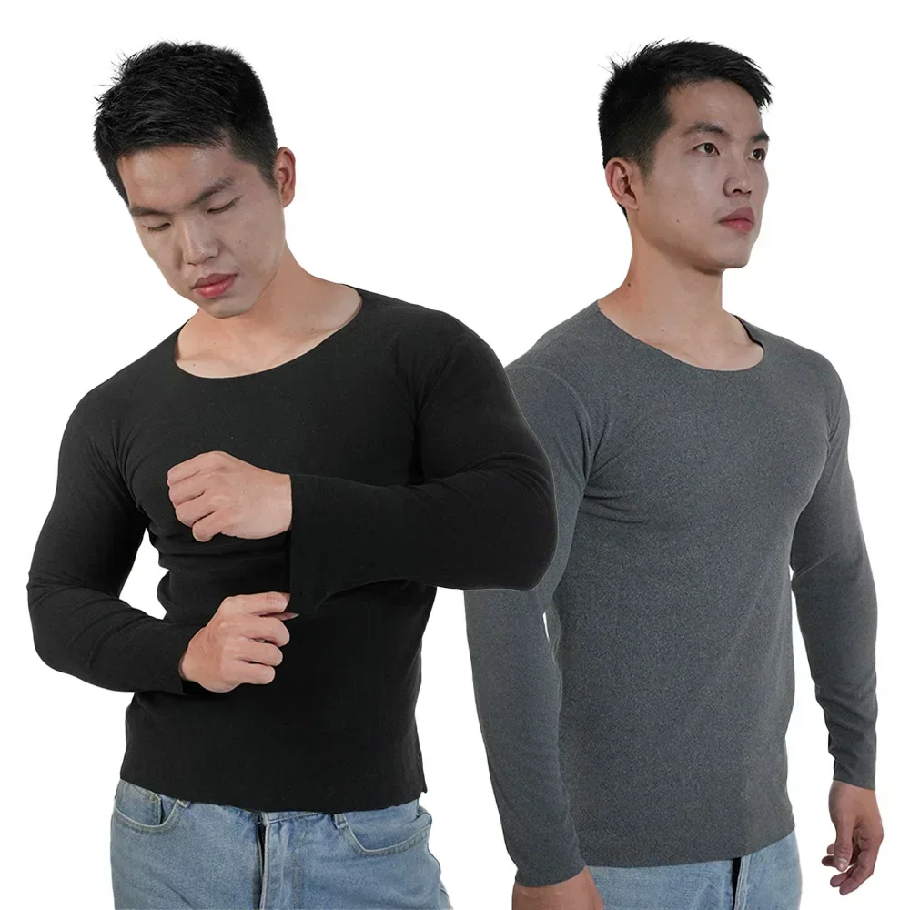 1PC Spurlose Thermo-unterwäsche Herren Winter Fleece O Hals Langarm Basis Schicht Tops Plus Größe Dünne Slim Fit Heizung T hemd