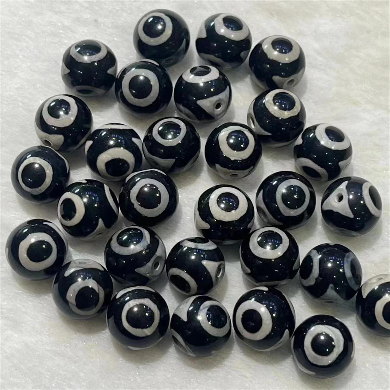 

20pcs/lot Natural three-eyed agate dzi beads 12mm black white Buddha beads diy bracelet necklace pendant wholesale ethnic style