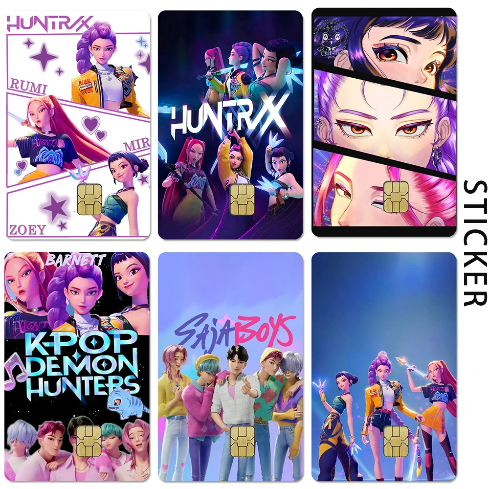 Kawaii k-pop demônio saja meninos cartão adesivos de pele para cartão de crédito bonito pvc banco ônibus visto capa de filme à prova dwaterproof água adesivo suave presente
