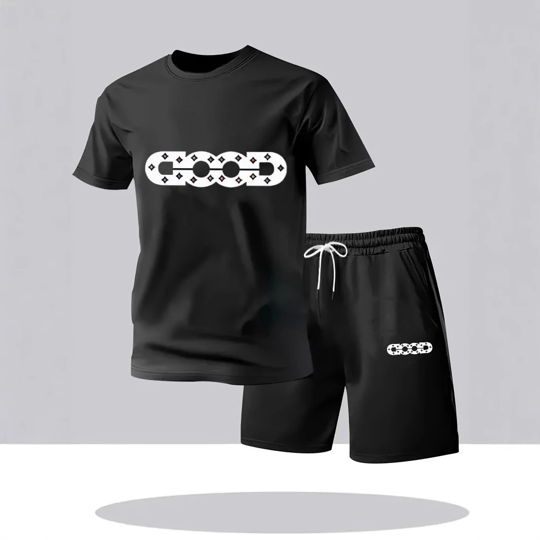 

2025 new summer men's 2-piece casual short sleeved shorts, urban fashion short drawstring tight shorts, men's outdoor sports pri