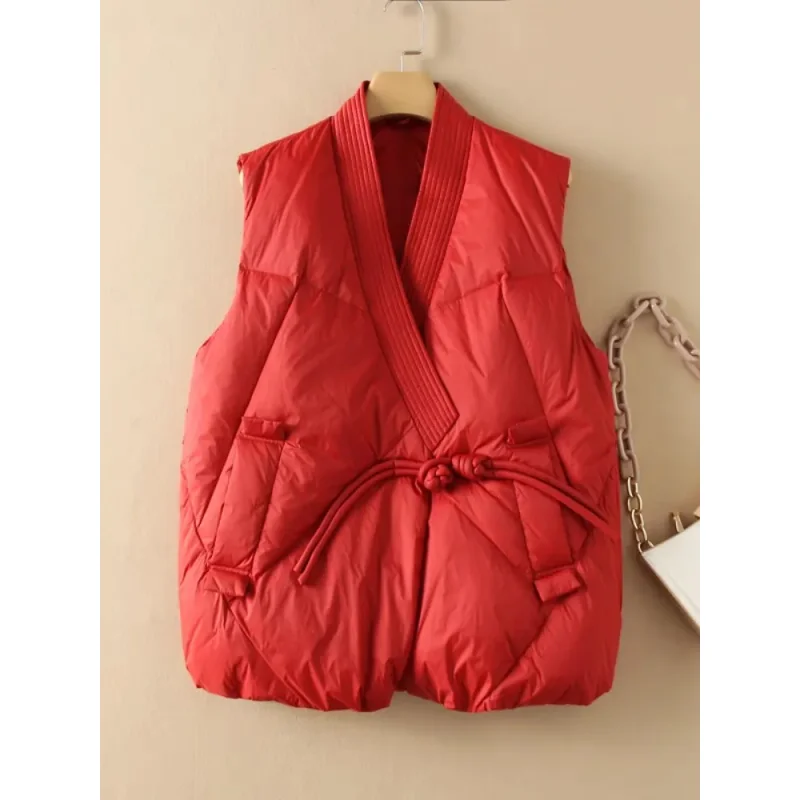 

Lightweight Cotton Vest Jacket Women's Fashion Winter Outerwear V-Neck Button-Up down Parker Coat Thiened Retro Waistcoat