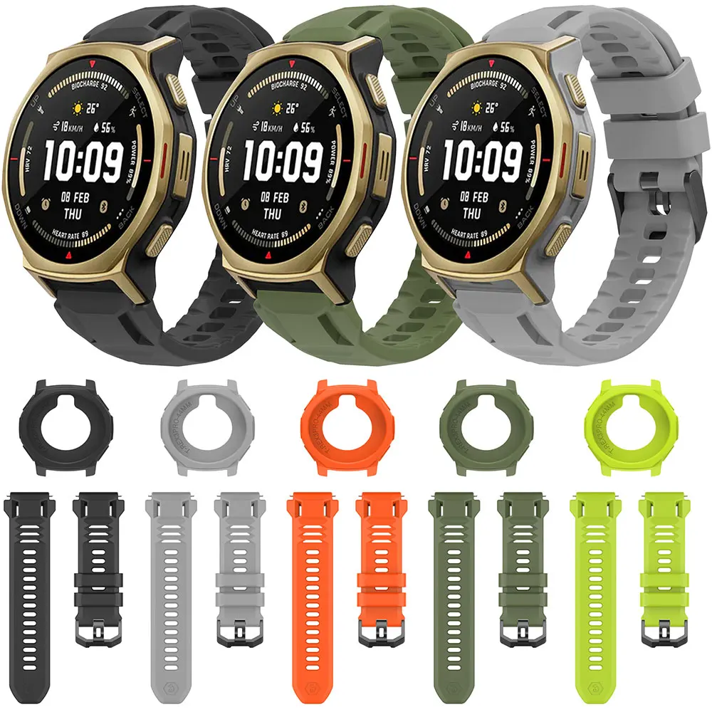 

For Huami Amazfit T-Rex3 Pro 44mm Silicone Strap+Case Sport Wristband Bracelet For Amazfit T-Rex3 Pro 44mm Smartwatch Band Shell