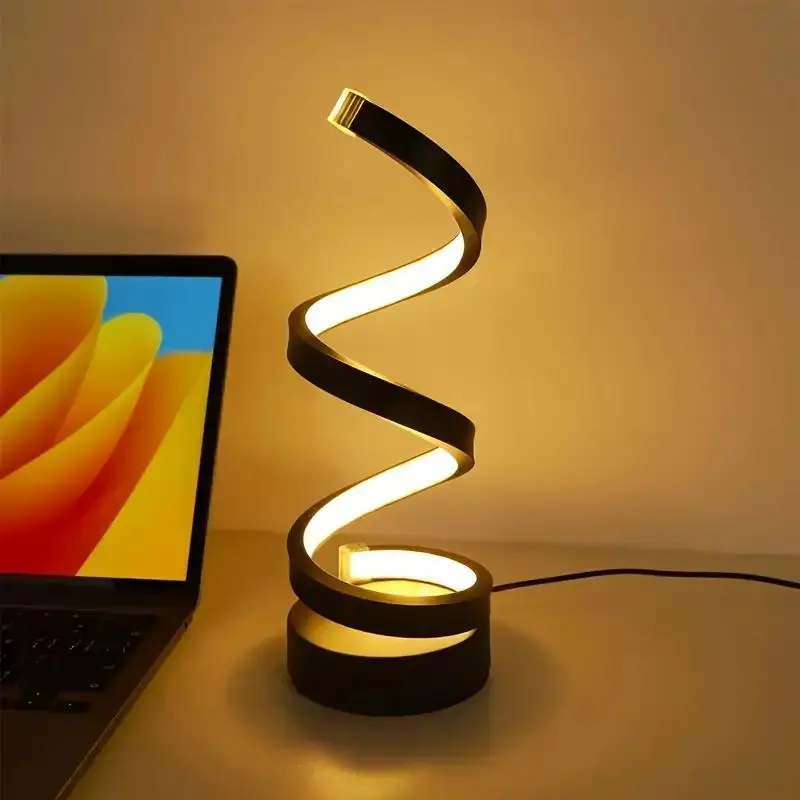 Table Lamp for Bedroom - Bedside Lamps for Nightstand, Modern Spiral Dimmable LED Table Lamp for Living Room Bedroom Office