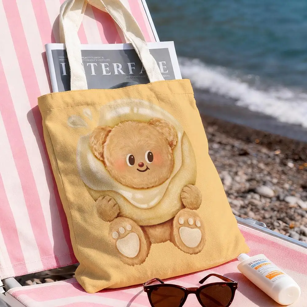 Cute B-Butter Bear Storage Bags Double-Sided Printed Canvas Tote Bag Large Capacity Women Shoulder Handbag