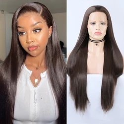 AIMEYA Long Synthetic Lace Front Wig Brown Wigs for Women Free Part Straight Wig Natural Hairline Heat Resistant Lace Wig Daily