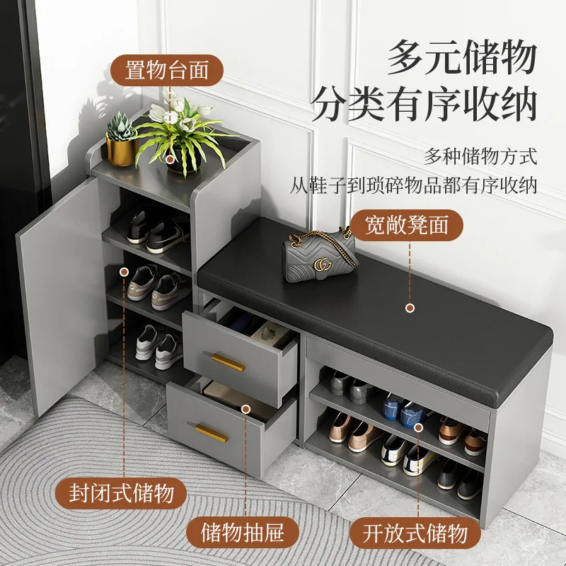 Household door seated entry integrated door storage soft bag shoe stool