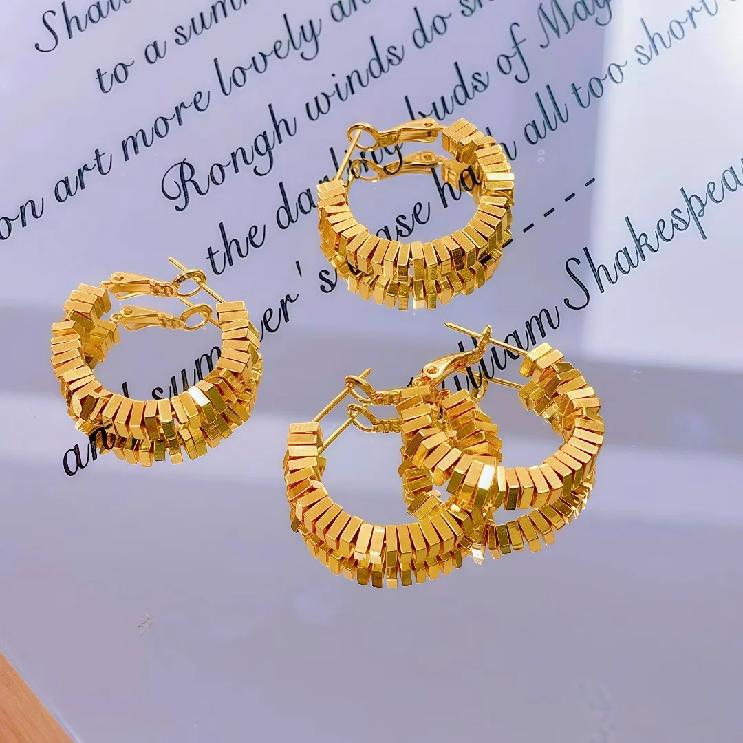 

24K Gold Small Square Gold Flake Hoop Earrings Women AU999 - 24K forged/AU999, seamless design, gentle for women