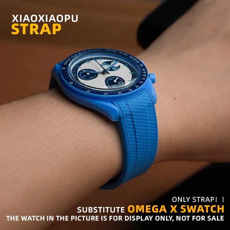 Silicone Rubber Watchband 20mm Curved End Strap Compatible with Omega X Swatch MoonSwatch Speedmaster Black Blue Watch Band