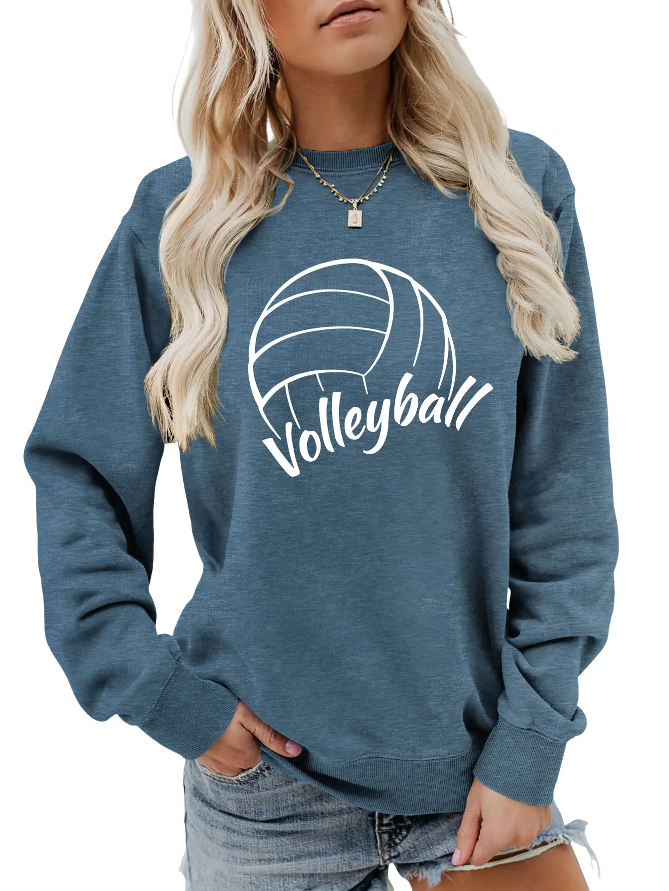 Autumn round neck casual T-shirt hoodie volleyball ball printing new loose long-sleeved ladies blouse with all fashion pullover