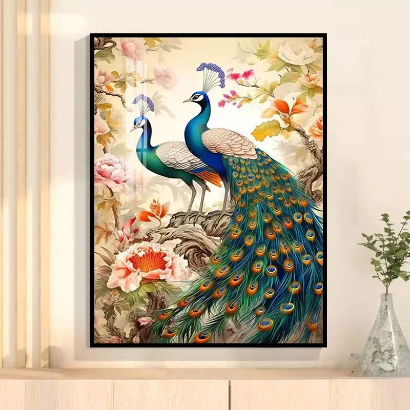 

Элитная вышивка крестиком ручной работы: Павлин. Вертикальная вышивка на хлопковой ткани с животным узором для спальни, прихожей, гостиной. Новинка.