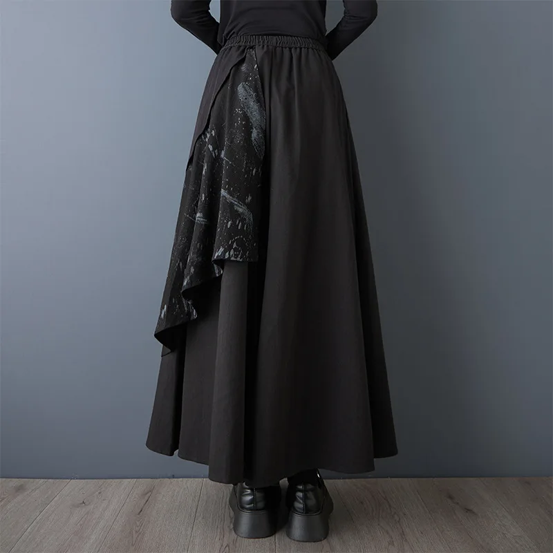 Autumn and winter new large size dark wind print women's fashion versatile loose casual pants skirt