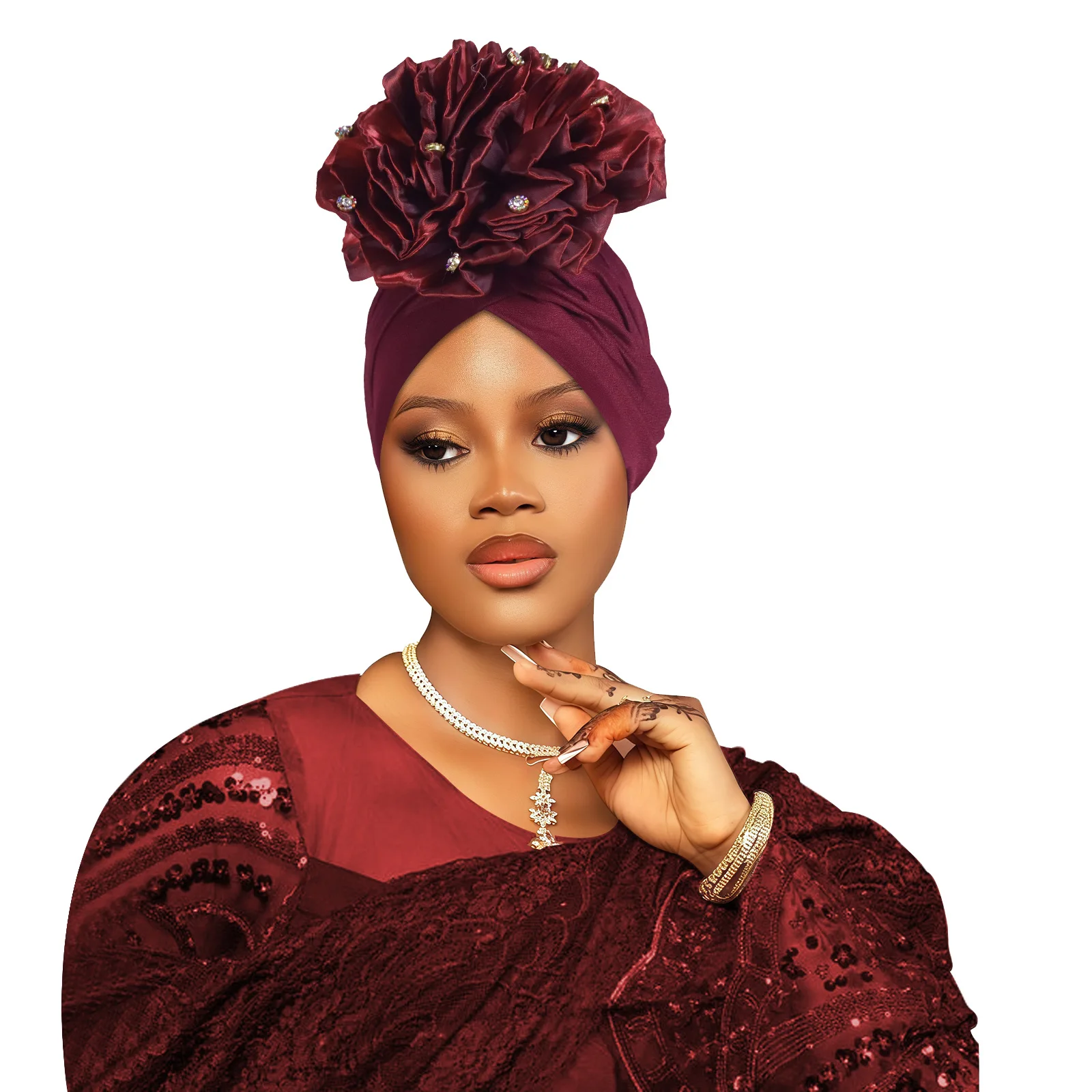 الأفريقية السيارات Gele Headties مسلم عمامة الحجاب للنساء مطوي بونيه قبعة هندية نيجيريا رئيس التفاف قبعة الزفاف Geles وشاح