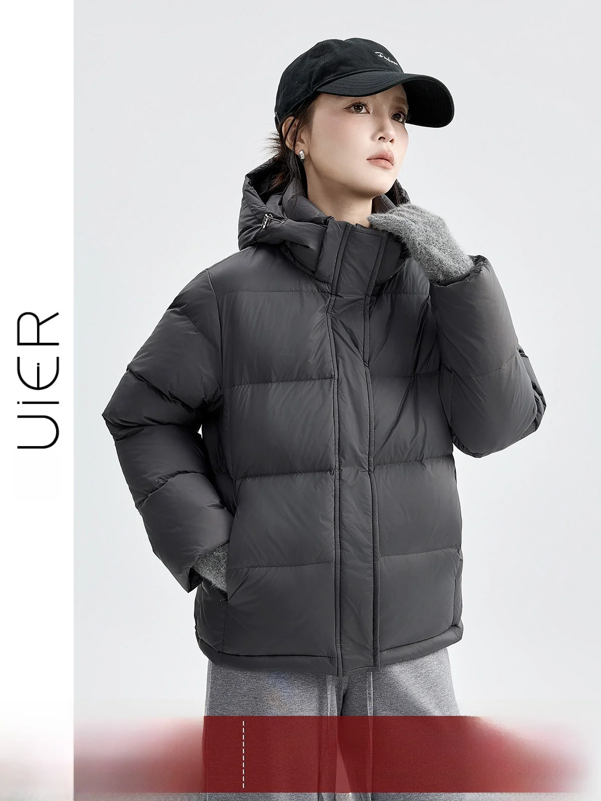 

Warm Hooded down Jaet Women's Winter New Sle Simple Match Slimming White Du Feather Outerwear Faionable Long Sve Coat