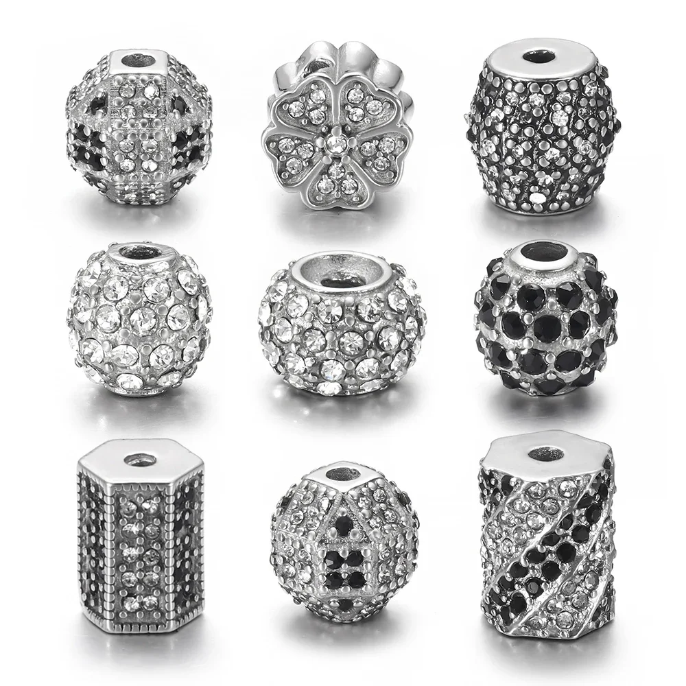 Stainless Steel Spacer 2mm Small Hole Metal Bead With Zircon Stone Charm Slider DIY Beaded Bracelet Making Jewelry Findings