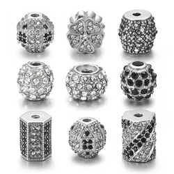 Stainless Steel Spacer 2mm Small Hole Metal Bead With Zircon Stone Charm Slider DIY Beaded Bracelet Making Jewelry Findings