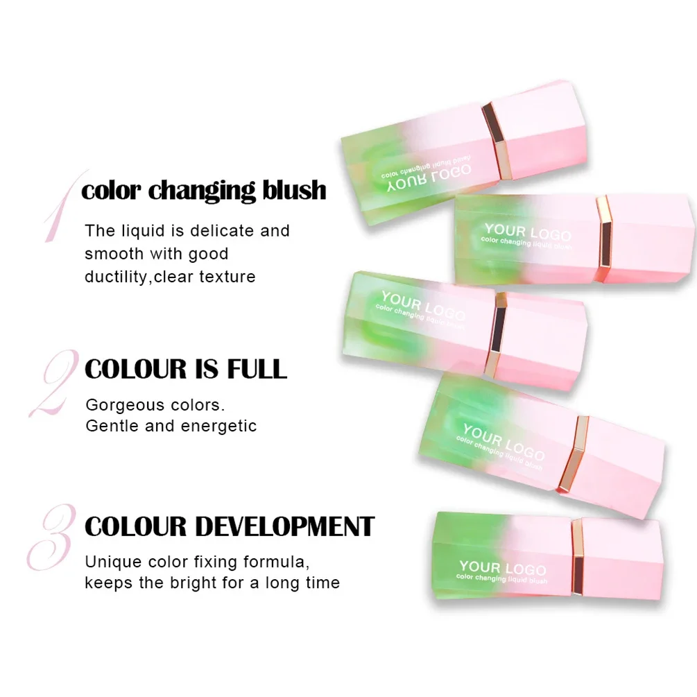 Private Label Liquid Blush Hexagonal Tube Moist Ph Temperature Color Changing Blusher Oil Natural Custom Logo Makeup Wholesale