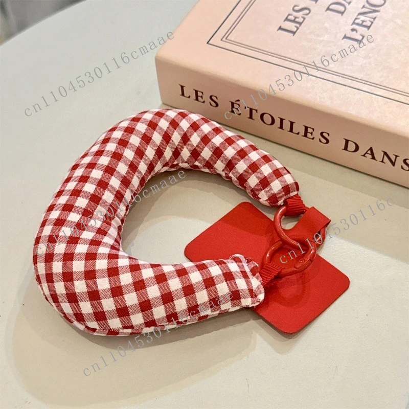 Korean ins contrasting color plaid embroidery alphabet handmade fabric soft C hand rope lanyard tide