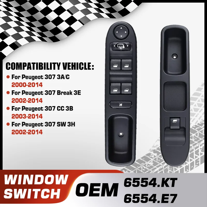 

For Peugeot 307 2000-2014 Electric Power Car Window Control Switch Panel 6554.KT 6554.KS 6554.E7 96351625XT Car Auto accessories