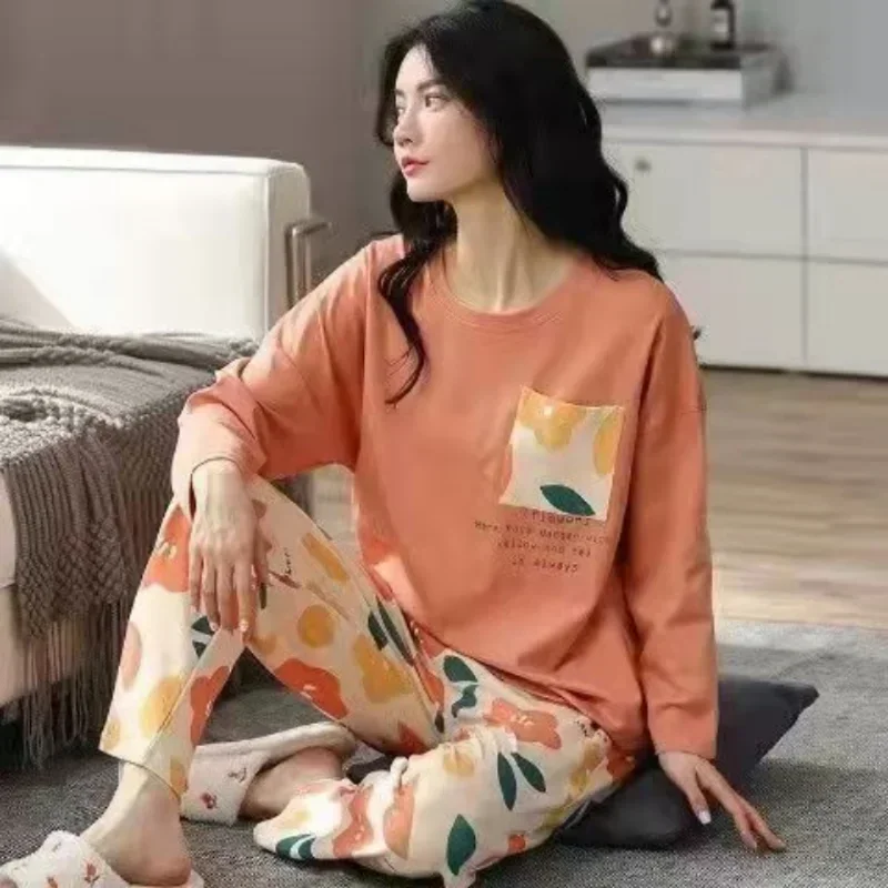 Damen pyjamas Frühling und Herbst lang ärmel ige Herbst-und Winter kleidung plus Größe einfache lose Anzug oberbekleidung