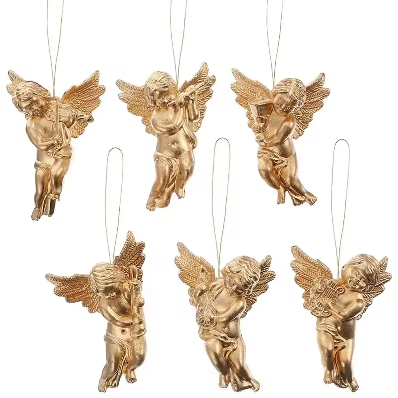 6Pcs Christmas Tree Hanging Gold Silver Angel Dolls Pendant 2024 Christmas Decoration For Home Kids New Year Gifts Ornament 2025