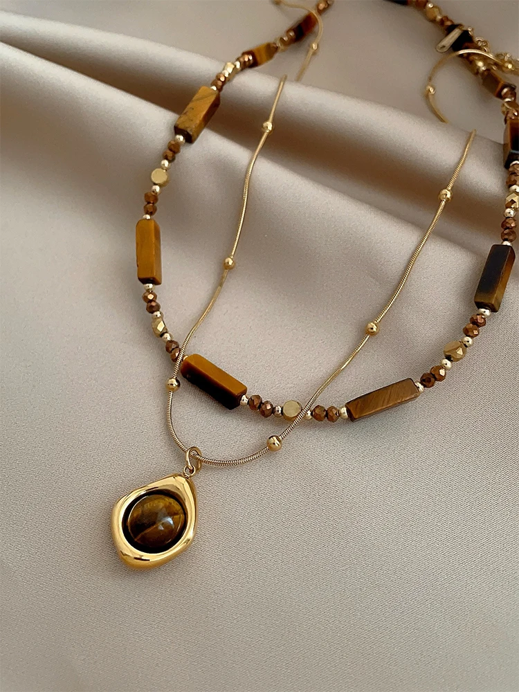 Colar com ente de Pedra Olho de Tie Canary Kiss  de Paris, Estilo Étnico, Corrente para Clavícula, Acório de...