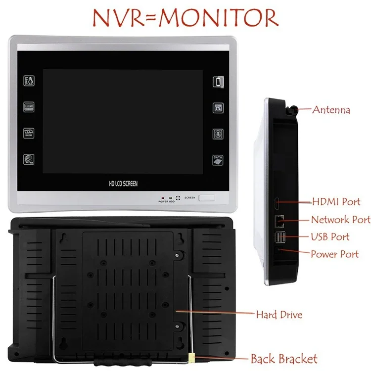 Jianvision 4CH 3MP Eseecloud Wireless NVR Kit Wifi Dome Security Camera System with 12.5 Inch LCD Screen DC 12V H.265 Ip65 CMOS