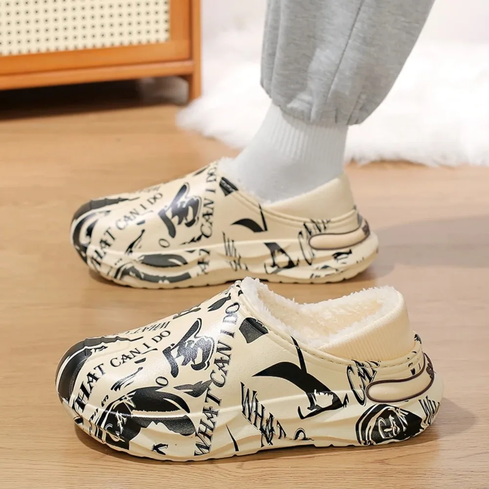 Warme Baumwolle Schuhe Männer Hausschuhe Wrap Heels Plüsch Hausschuhe Wasserdicht Rutschfeste Winter Hausschuhe Plattform Rutsche Männer Hause Hausschuhe