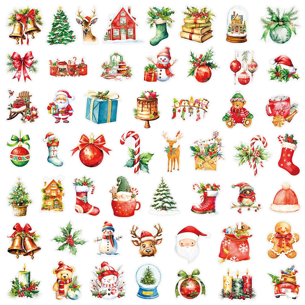 10/30/50pcs Transparent Christmas Festival Stickers Funny Cartoon Decals Decoration Suitcase Phone Laptop Cute Sticker Wholesale