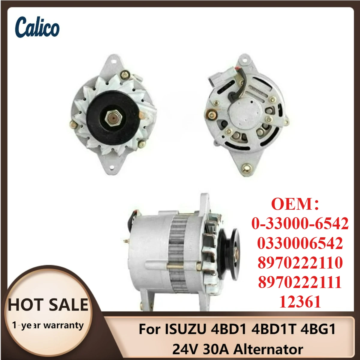 

Высококачественный генератор 24В 30А для ISUZU 4BD1 4BD1T 4BG1, номера деталей: 0-33000-6542, 0330006542, 8970222110, 8970222111, 12361