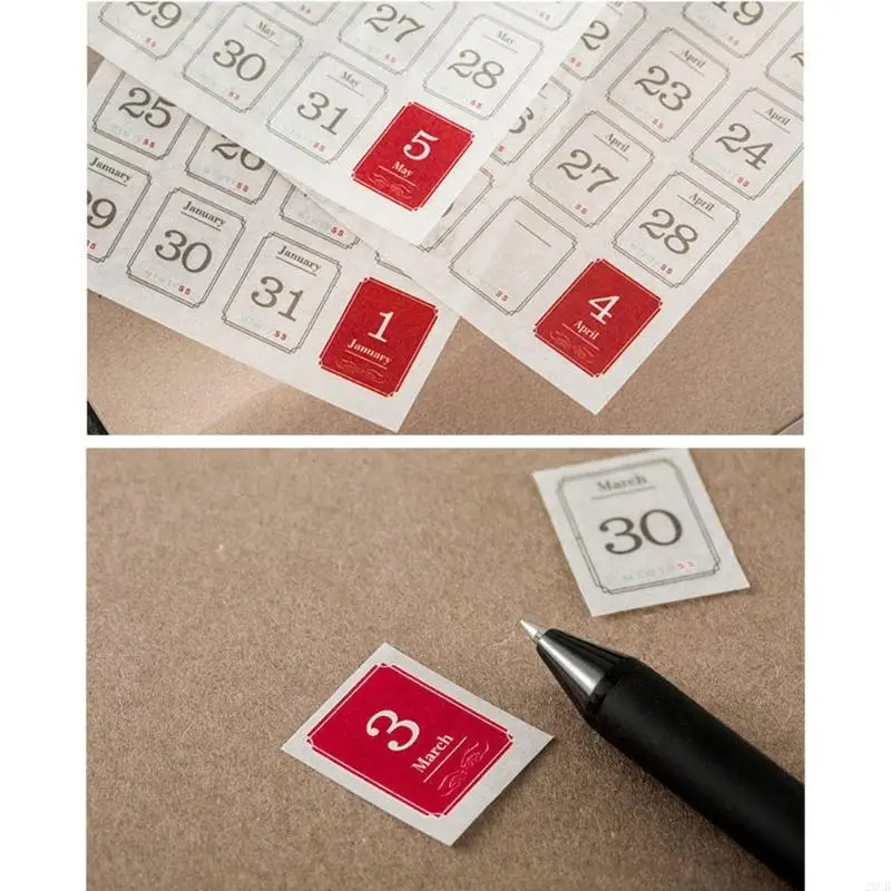 20CB 12 Sheets Calendar Sticker Scrapbook Accessories Sticker 365 Days Sticker Number Sticker for Photo Album Notebook