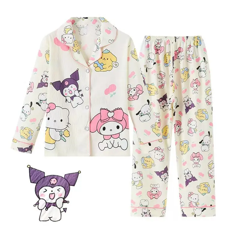 

2025 Girls Long Sleeve Cotton Pajama Set – Lightweight Cloud Pattern Sleepwear for Spring and Autumn, Soft Homewear for Kids