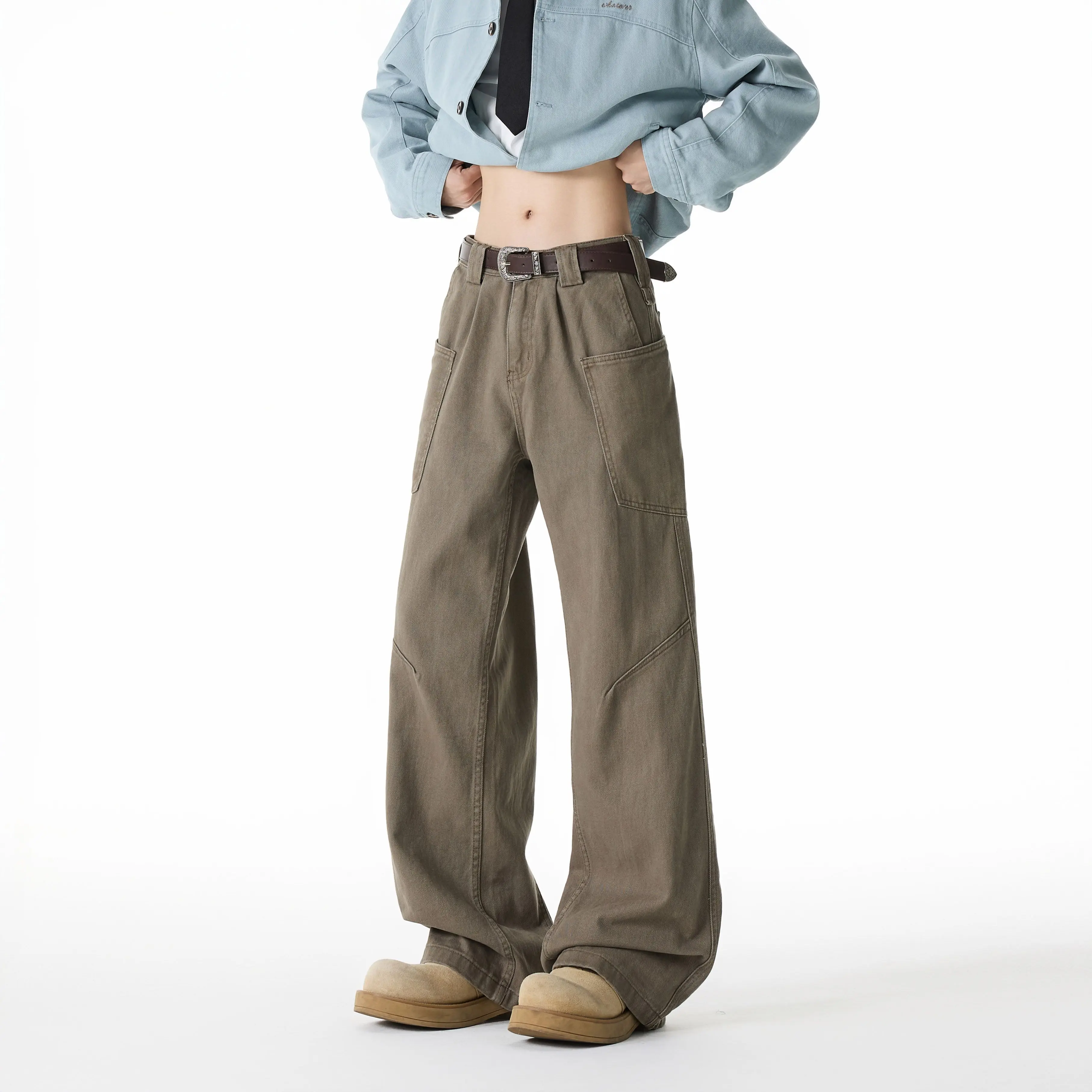 Deconstruction Splicing Overalls Men's 2026 Spring and Autumn American Retro Washed Straight Wide-leg Scimitar Pants