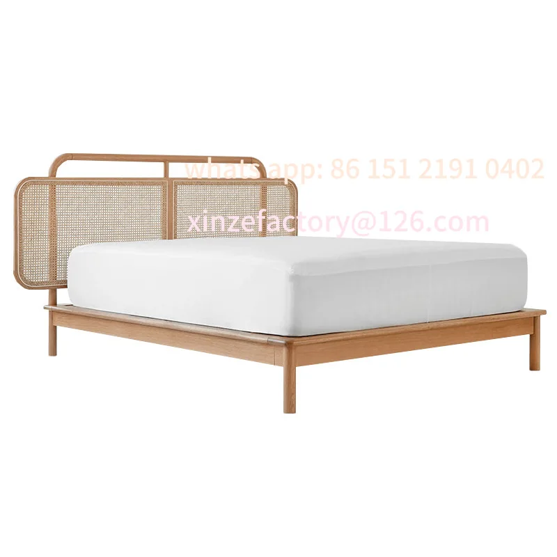 

Customizable 1.5m double rattan bed rattan bed solid wood Nordic Japanese ash wood bed modern simple bedroom wabi-**** wind