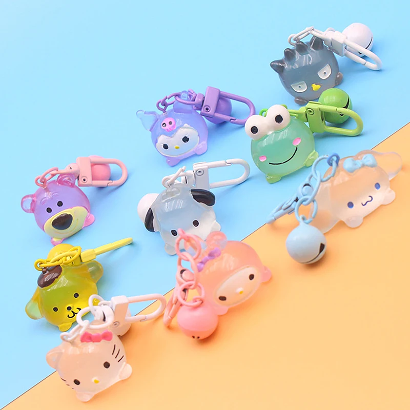 Luminous Sanrio Key Chain Cartoon Kuromi Melody Hello Kitty Cinnamoroll Pendant Bell Key Ring Backpack Charms Car Bag Decor