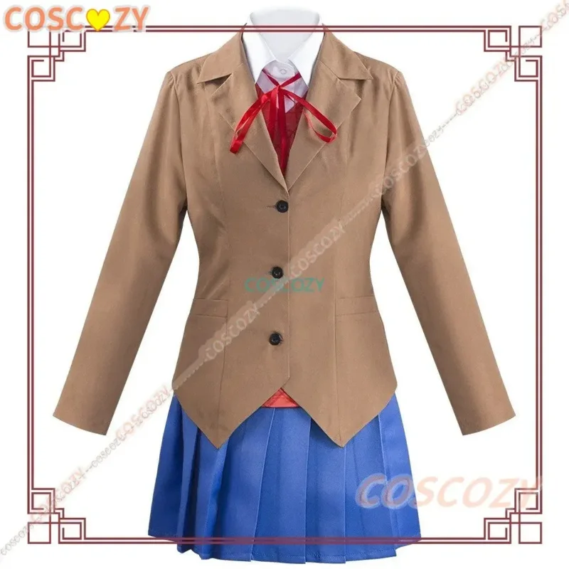 CyAnime Doki Doki Literature Club Monika 코스프레 사요리 유리 나츠키 코스프레 의상 학교 여성 브라운 유니폼 스커트 슈트