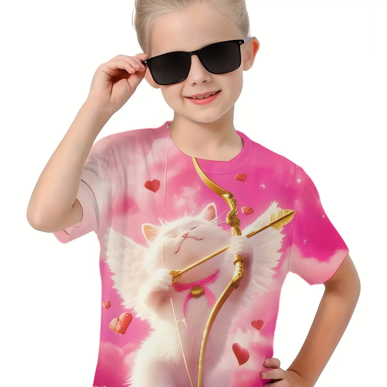 Children's Clothing Girl Clothes Short Sleeve Girl T-Shirt Casual Cute Animals Print Pink T-Shirt Kids Summer Clothes Girl Top