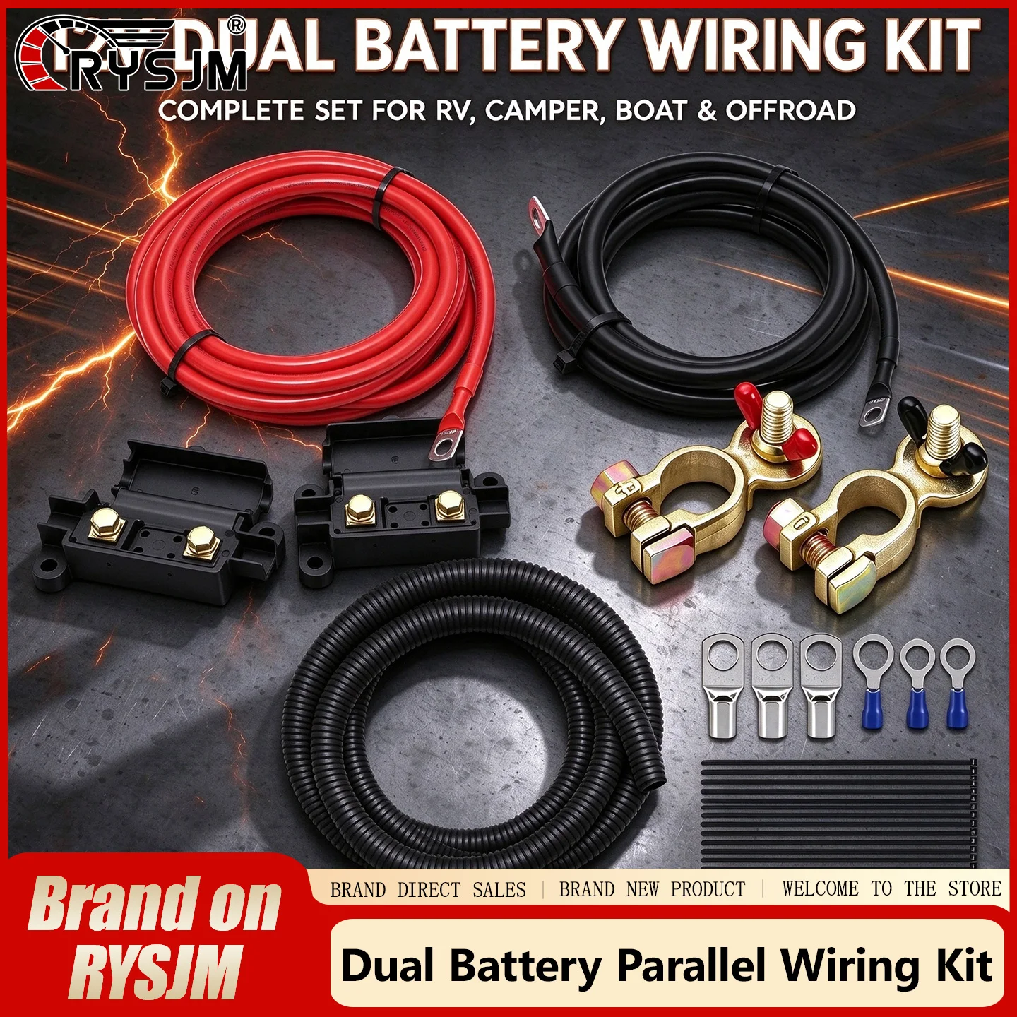 Wiring Kit Cable Set Terminals 4-meter Red Line 1-meter Black Line Works with Battery Isolator Inverter Solar Controller Vehicle