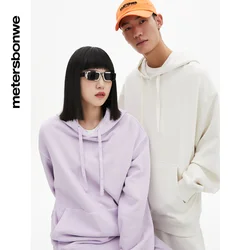 Metersbonwe-Men's Women's Knit Pullover  100%Cotton Hooded Solid Corlor Loose Simple Pullover Basics Casual Couple Spring Autumn