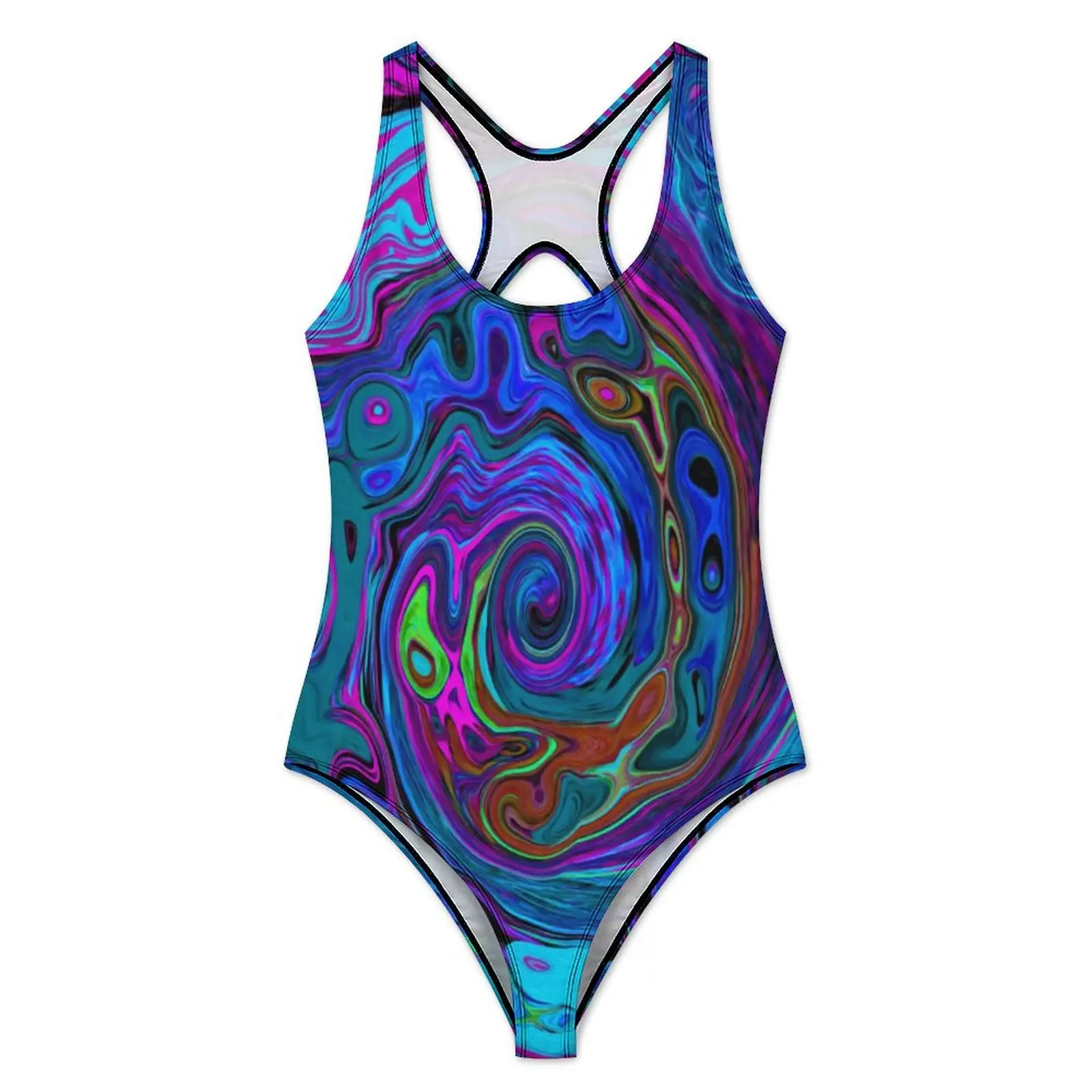 Groovy Hippy Print Swimsuit Sexy Blue and Purple Liquid One Piece Swimwear Push Up Swimsuits Fashion Holiday Pool Bathing Suit