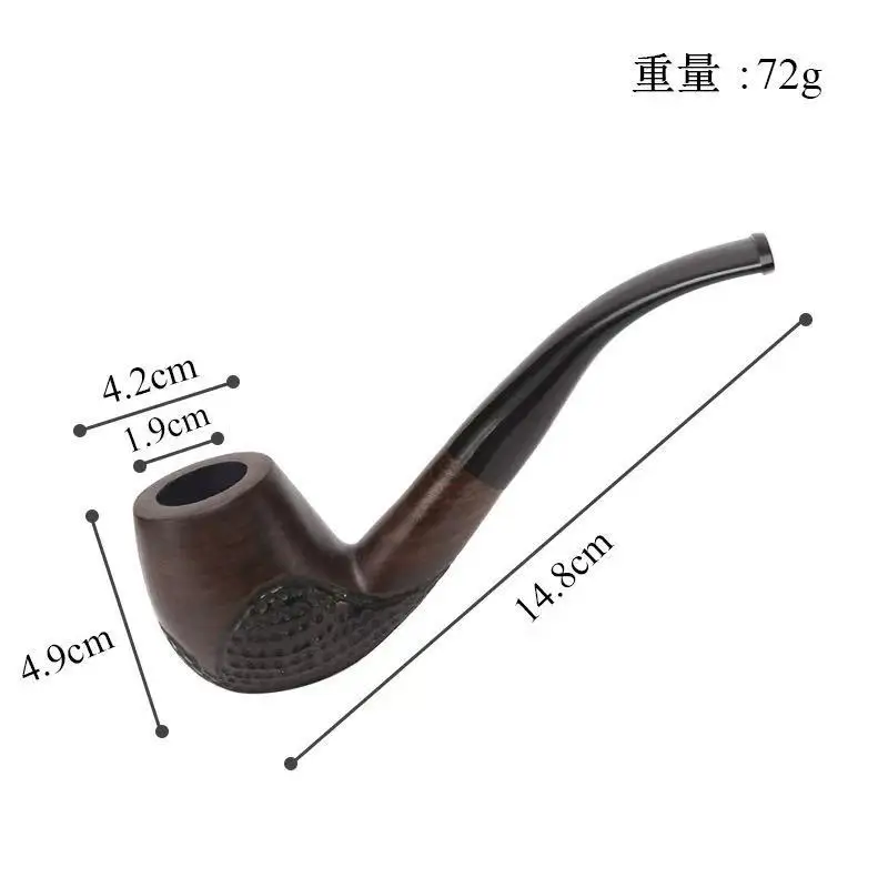 1Pc  Ebony Smoking Pipe 9mm Filter Bent Tobacco Pipe Gold Ring Wood Pipe with Smoke Pipe Accessory Ru free shipping