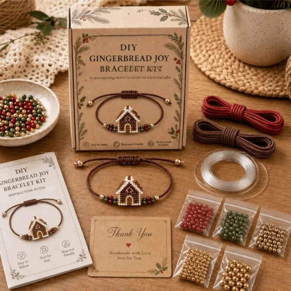 Cute Handmade DIY Bracelet Making Kit Elk Snowman Hand Jewelry Craft Set Bead Gift Box Christmas Bracelet Kit Xmas