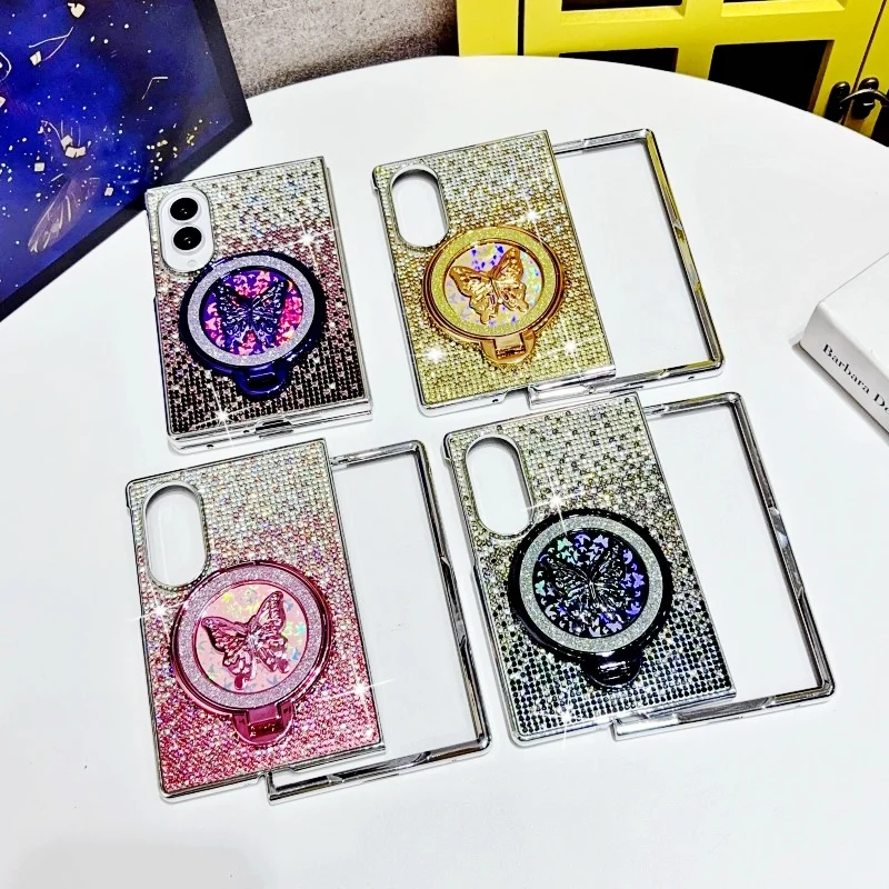 Gradient Rhinestone Case for Samsung Galaxy Z Fold 8 Ultra 7 6 Diamond Butterfly Stand Shockproof Foldable Luxury Glitter Cover