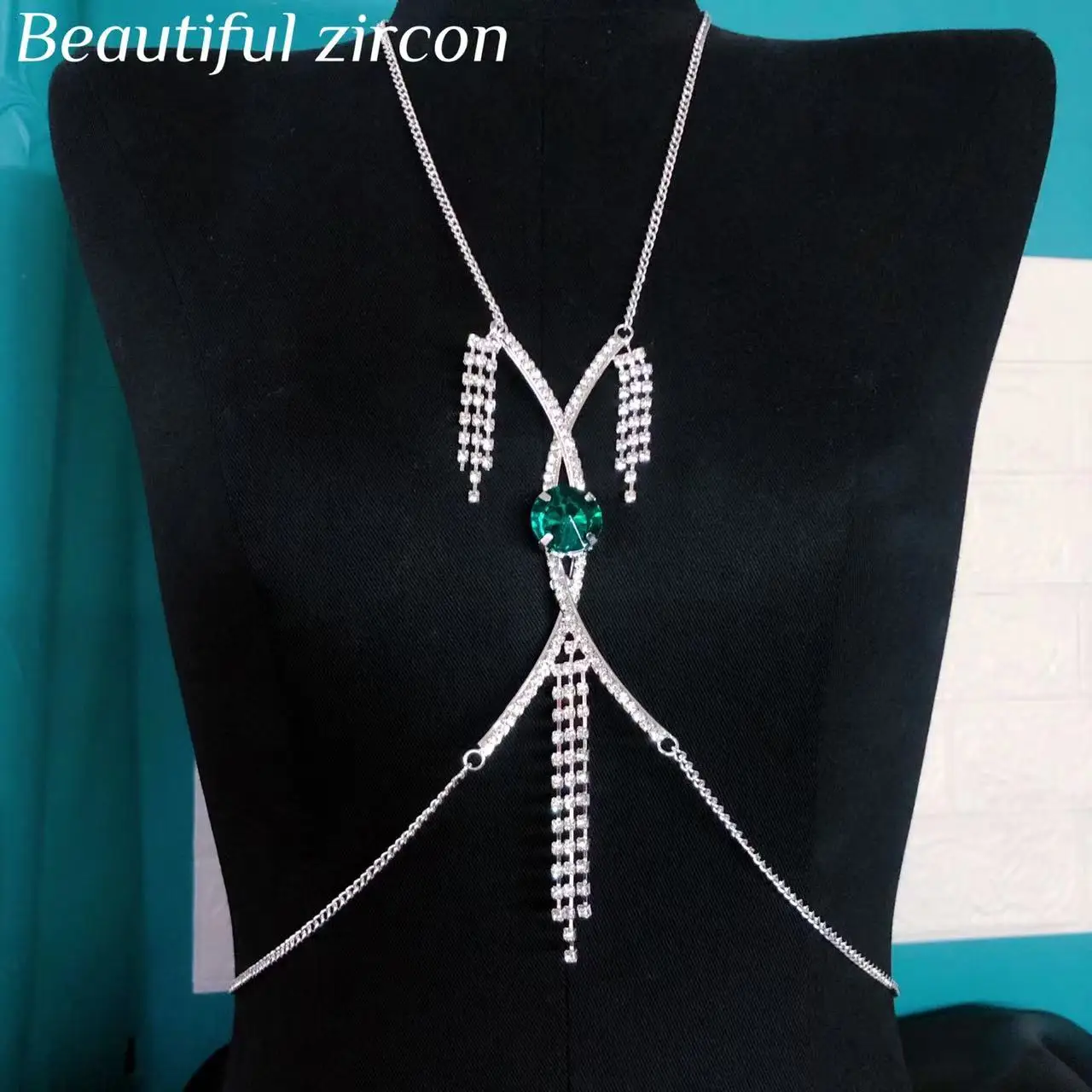 2022 Fashion Cross Crystal sexy bra top neck Necklace luxury women's multicolor Rhinestone glass body chain bikini jewelry gift