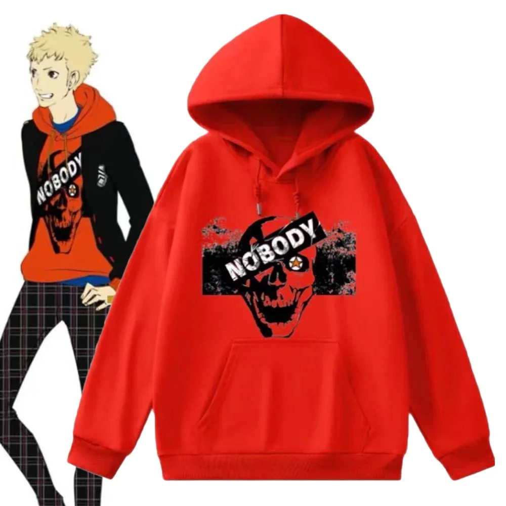 لعبة P5 ريوجي ساكاموتو تأثيري هوديي زي للجنسين الجمجمة الأحمر البلوز عادية كم طويل معطف فوقي هوديس الملابس الموحدة