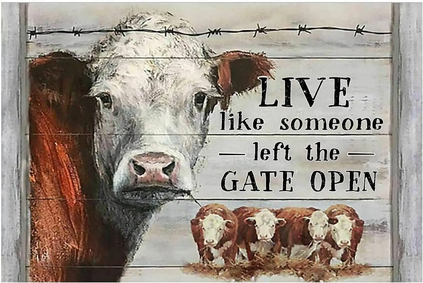 Placa de Metal Decorativa Engraçada com Estampa de Vaca Hereford e a Frase 'Como se Alguém Deixou a Porta Aberta', para Decoração de Bar - Alumínio
