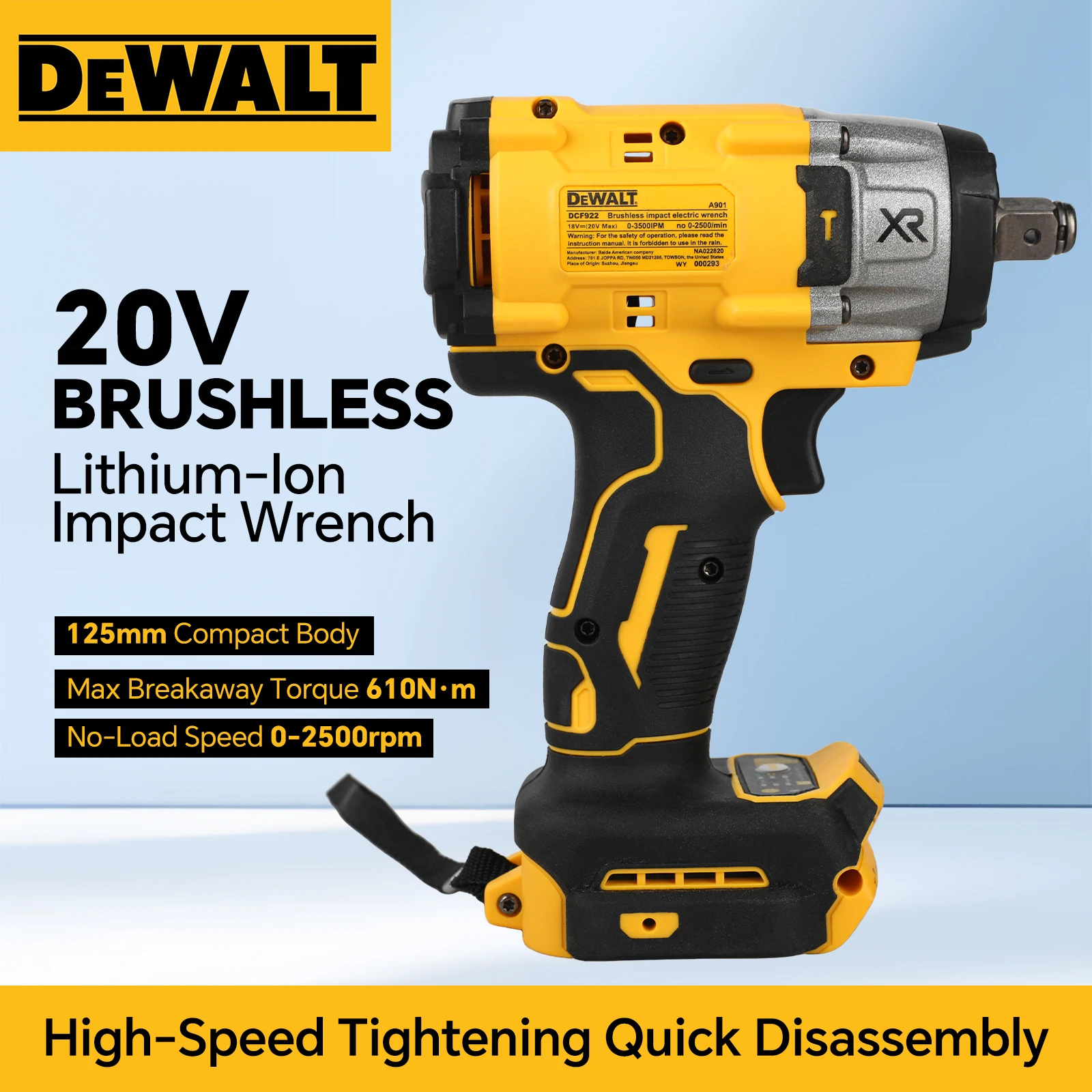 

DEWALT 20VCompact Impact Wrench 3Speed Adjustable Control Non Slip Handle for Tight Space Installation and DisassemblyWork tools