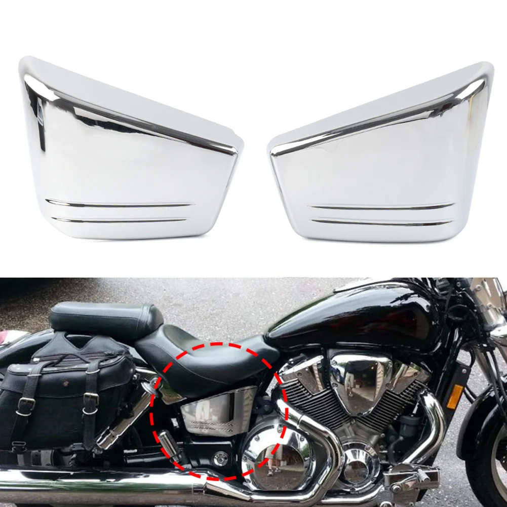 1Pair Black/Chrome Motorcycle ABS Battery Side Cover Protector Guard For Honda VTX1800 C/Custom 2002 2003 2004 2006 2007 2008