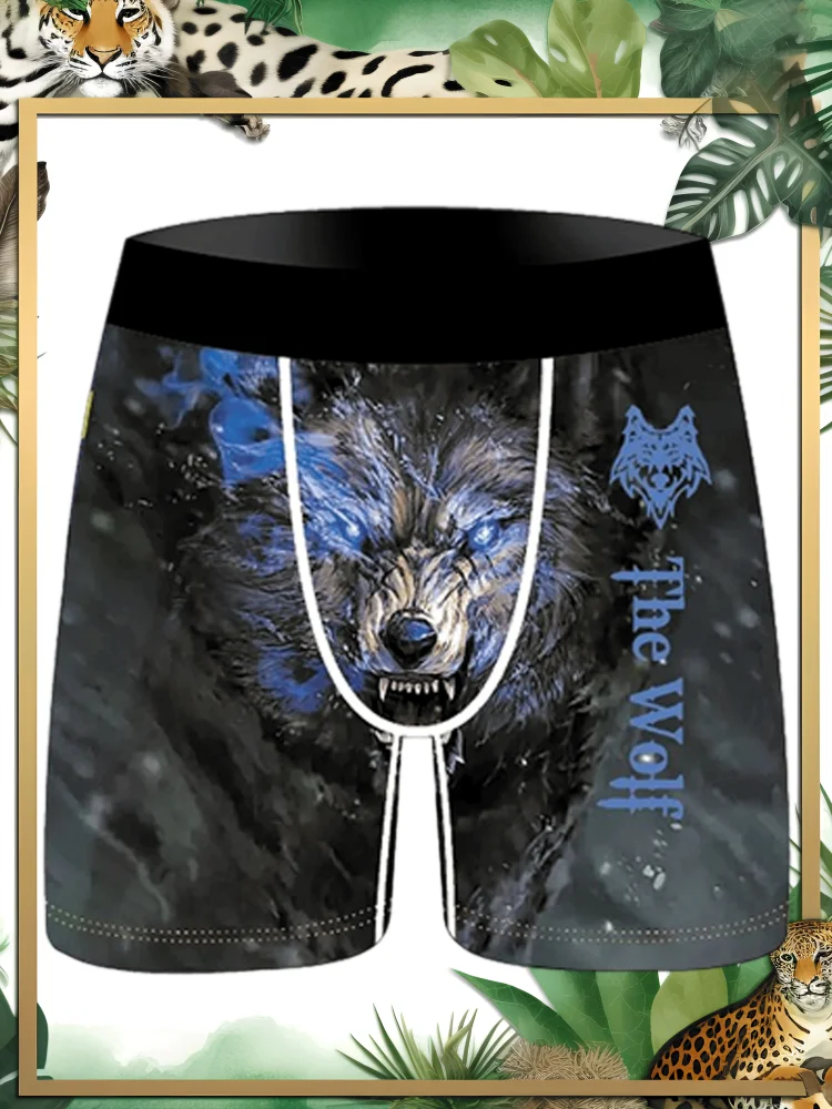 

Мужские боксеры Fierce Wild Wolf с цифровым принтом, ледяной шелк, крутые, дышащие, удобные, моющиеся, мужское нижнее белье