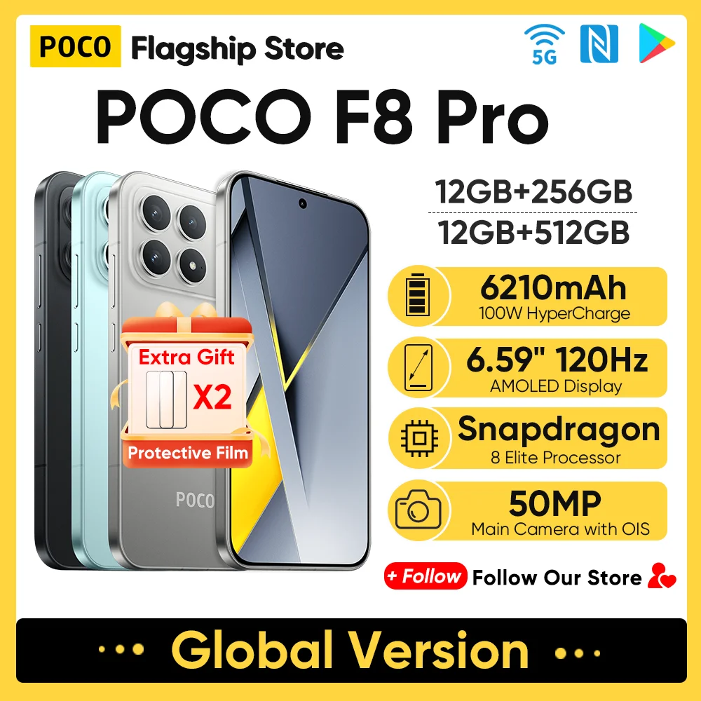 

Новейший смартфон POCO F8 Pro Global Version 5G Snapdragon 8 Elite 50MP 6,59 "AMOLED-дисплей 6210 мАч Аккумулятор 100 Вт HyperCharge